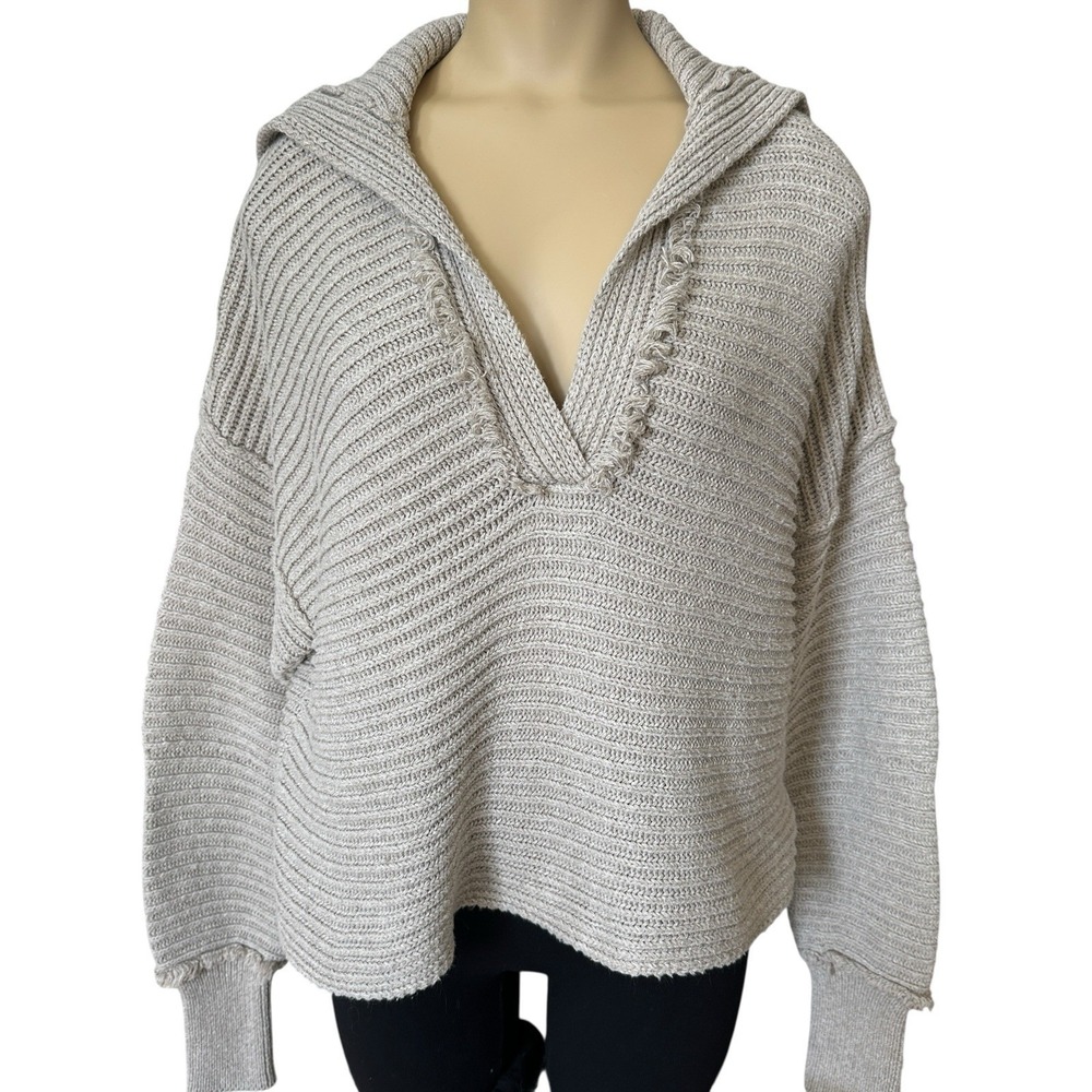 Free People Marlie Knit Pullover V Neck Oversized Sweater Extra Small Beige Boxy